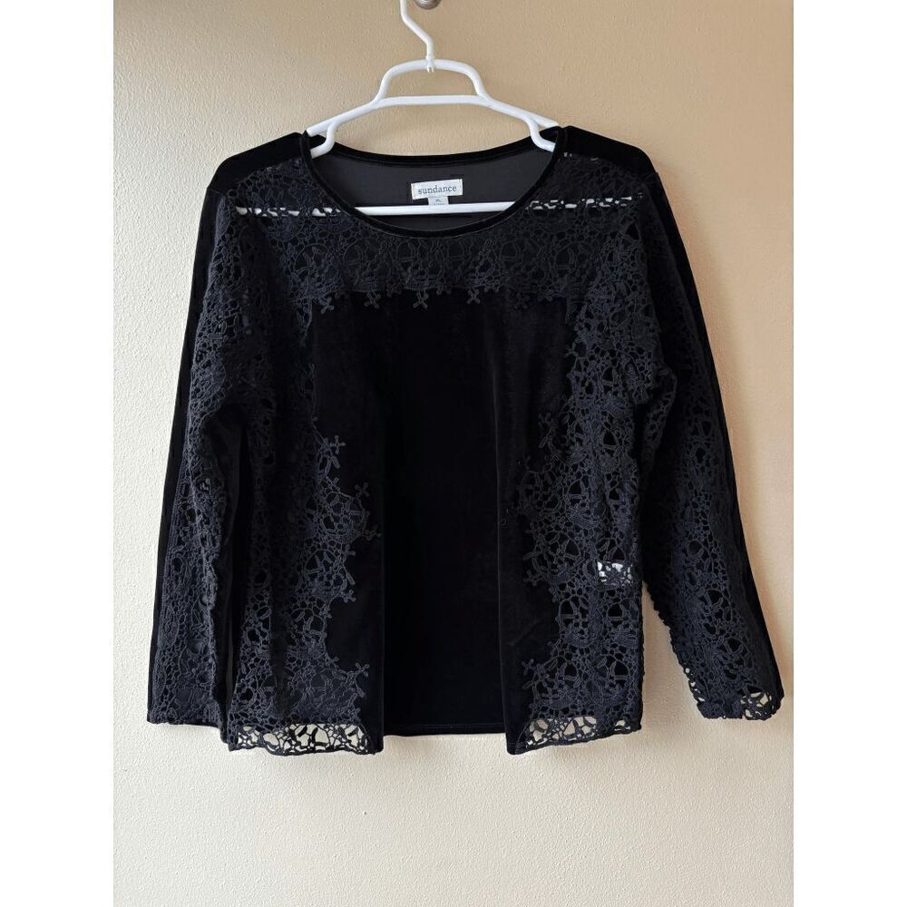 Sundance Faux Velvet Lace Cutout Top Women's Size Petite Large